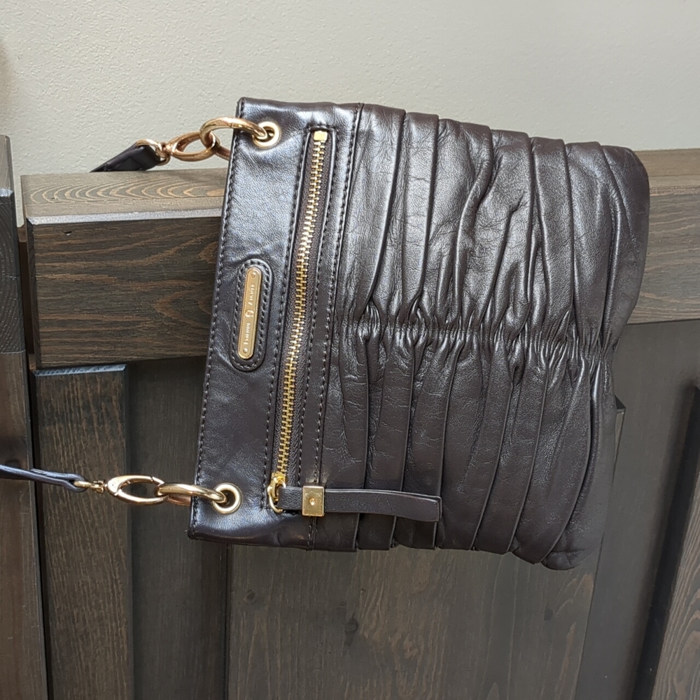 Etienne Aigner Brown Ruched Leather Crossbody Purse bag